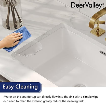 DeerValley 24x16 Inch Rectangular Undermount Bathroom Sink, White Ceramic Under Counter Sink with Flat Overflow, DV-1U0209
