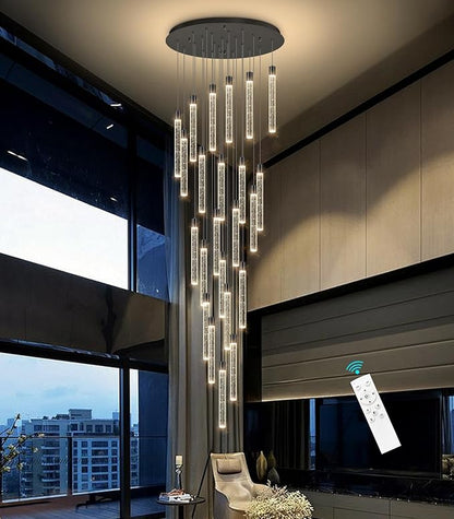 23-Light Long Large Modern Led Crystal Chandeliers Modern Spiral Chandeliers High Ceilings Chandelier for Staircase Foyer Black