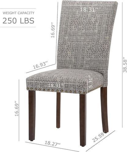 COLAMY Upholstered Parsons Dining Chairs Set of 4, Fabric Dining Room Kitchen Side Chair with Nailhead Trim and Wood Legs - Boho