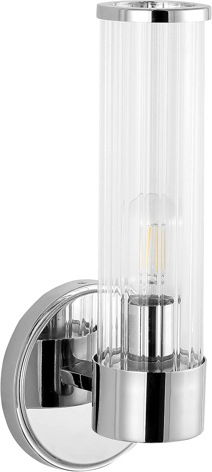 JONATHAN Y 6" Chrome 1-Light Modern Mid-Century LED Vanity Light Sconce for Bathroom, Hallway, Bedroom Wall Mounted Fixture with Striped Clear Glass Shade, LED Bulb Included JYL3537A