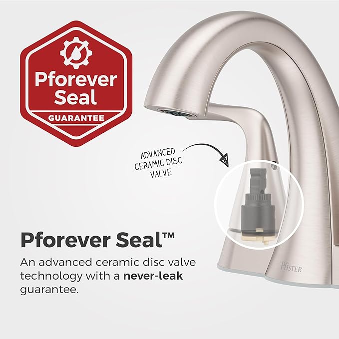 Pfister Willa 4 inch Centerset Bathroom Sink Faucet 2-Handle 3-Hole NSF Certified Spot Defense Brushed Nickel Vanity Faucet with Push & Seal Drain Installation LF048MALGS
