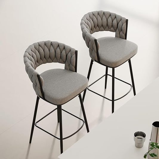 360°Swivel Bar Chairs Set of 2, Equipped with Soft Cushioned backrest Counter Stool, Metal Leg Luxury Kitchen Chair, Suitable for Family Dining, Kitchen Island
