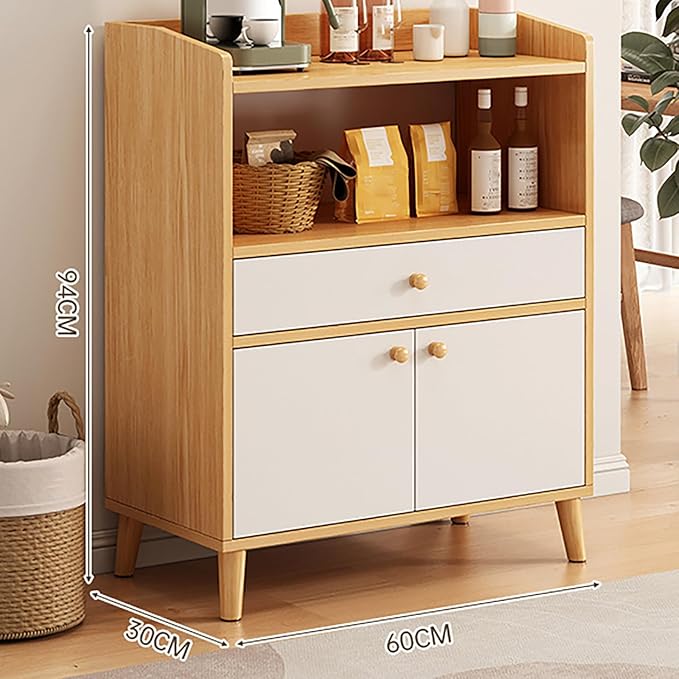 Kitchen Coffee Bar Cabinet Home Island with Storag Buffet Sideboard with 2 Doors and Open Storage Shelf for Living Room Corner Small Space Oak