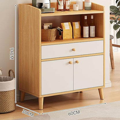 Kitchen Coffee Bar Cabinet Home Island with Storag Buffet Sideboard with 2 Doors and Open Storage Shelf for Living Room Corner Small Space Oak
