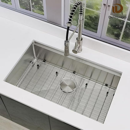 30 Inch Undermount Kitchen Sink Workstation, Delironexu 16 Gauge Stainless Steel Kitchen Sinks, 30''x18'' Single Bowl Undermount Sink with 6 Accessories, Multi-Functional Workstation Sinks