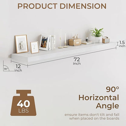 RICHFOCUS Deep Floating Shelves for Wall 2 Pack 12" D 36 Inch Wall Shelves for Room Wall|Wood Hanging Shelf with Invisible Brackets for Bathroom Bedroom Kitchen Laundry Room, White
