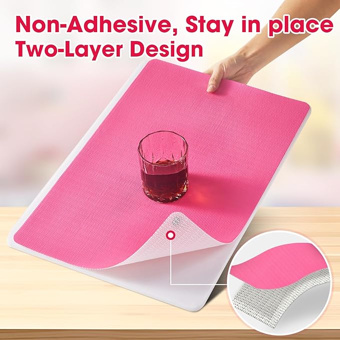 Drawer and Shelf Liner, Non-Slip Kitchen Cabinet Liners Non-Adhesive Thick Strong Grip Waterproof Washable Mats Protect Dresser Shelves Cupboard Bathroom Cabinets, Fuchsia, 12 in X 20 FT