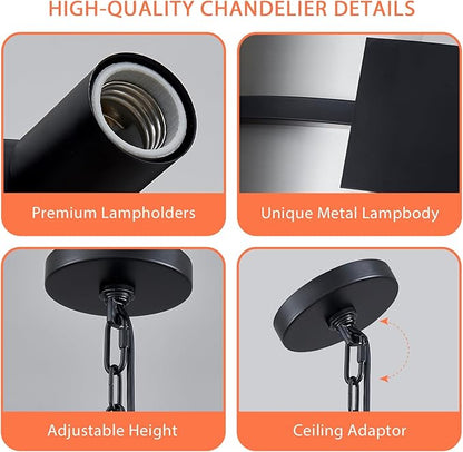 Modern Chandelier 26" Industrial Light Fixture Black and Brushed Nickel 5-Light Large Drum Pendant Lighting for Dining Room Kitchen Island Office Living Room