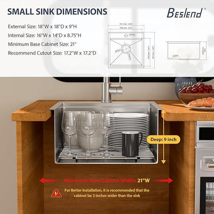 18 Outdoor Kitchen Sink - Beslend 18x18 Outdoor Sink Bar Sink RV Sinks Drop In, Topmount Stainless Steel Kitchen Sinks Wet Bar Sinks Workstation 16 Gauge Single Bowl Above Counter Indoor Outdoor