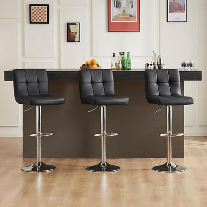 DUMOS Bar Stools Set of 2, 24 inch Counter Height Bar Stools, Upholstered Modern Kitchen Barstools with Metal Base, PU Leather Saddle Stools for Kitchen Island, Inky Black