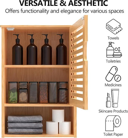 Bathroom Wall Cabinet with Single Door, Bamboo Medicine Cabinet Wall Mounted, Bathroom Storage Cabinet with Adjustable Shelf