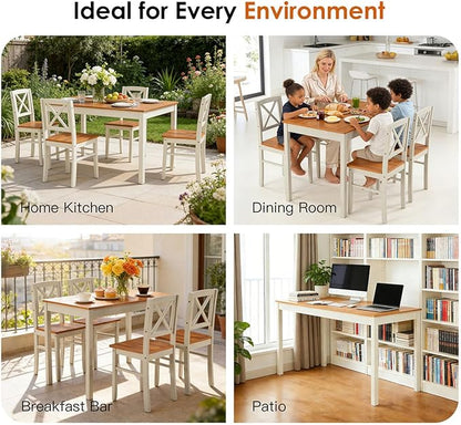 Majnesvon 5 Piece Dining Table Set for 4, Farmhouse Kitchen Table Set with Chairs, Wood Dining Table Chair for Kitchen, Restaurant, Apartment (Grey+Brown)