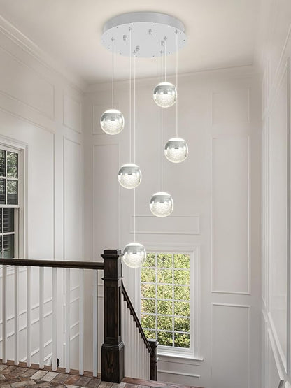 6-Lights Globe Pendant Light Modern Crystal Pendant Chandelier Chrome Globe Chandeliers for Kitchen Island, Hanging Light Fixture for Dinning Room Bedroom
