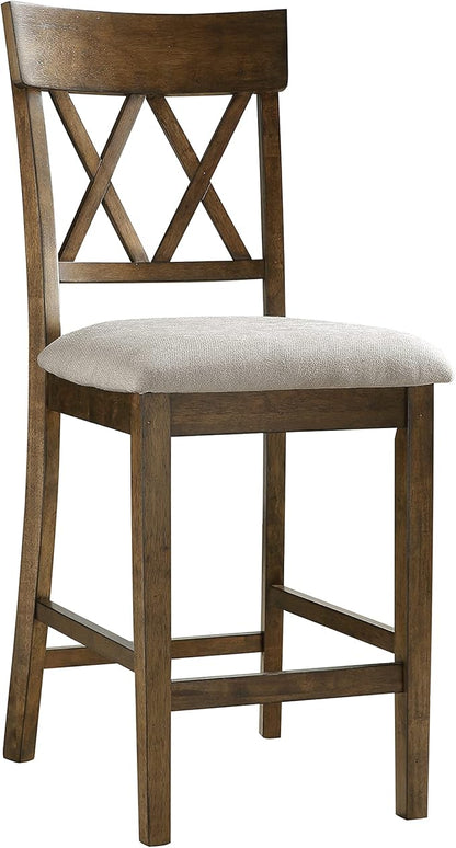 Lexicon Baronscourt Counter Stools Set of 2 - Upholstered Stool Padded Seat Height 25.5", Cross Back Counter Height Kitchen Chairs, Sturdy Solid Wood Frame, Footrest, Easy Assembly, Light Oak