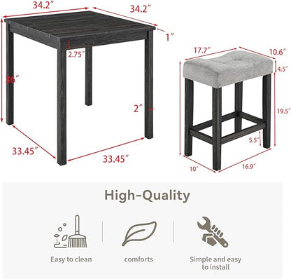 LKTART Dining Bar Table and Chairs Set 5 Piece Bar Table Set, Industrial Breakfast Table with 4 Padded Stools for Kitchen Dining Room Living Room (Black + Gray)
