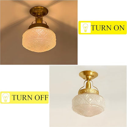 Bofea-Gold Semi Flush Mount Ceiling Light,Brass Vintage Flush Mounted Ceiling Lighting with Milk White Glass Shade, Mid-Century Style Ceiling Light Fixture for Hallway Foyer Loft Bathroom Bedroom. (B)