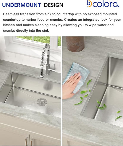 Dcolora 33 in. Undermount Single Bowl Workstation Stainless Steel Kitchen Sink 16 Gauge 304 Handmade Welding with Accessories, Round Corner 33"x19"x10" #DC-U7701