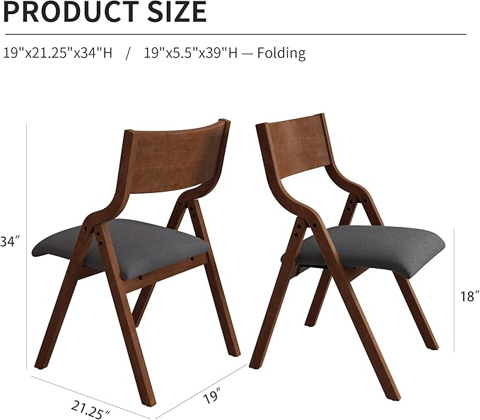 YOPTO Folding Wooden Chairs Set of 2 with Padded Seat,Portable Dining Chairs W/Ergonomically Designed Back and Cushion,for Dining Room,Restaurant,Kitchen,Office