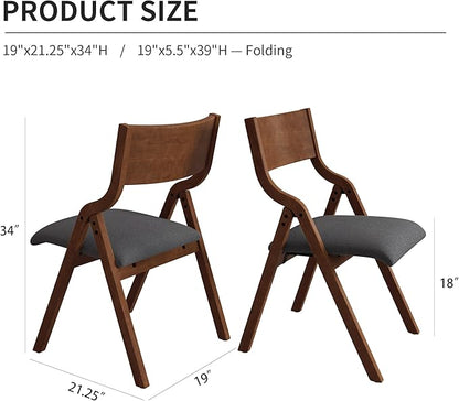 Ball & Cast Padded Folding Chairs 2 Pack,Solid Wood Frame Foldable Dining Chair,18" Seat Height,Space Saving,Easy to Carry Suitable for Kitchen, Bedroom, Light Grey