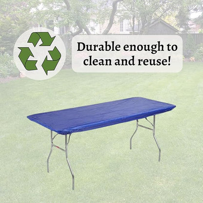 Kwik-Covers 8' Rectangular Plastic Table Covers 30" x 96" (8 Feet), (10 Pack, Royal Blue)