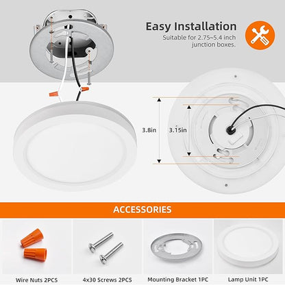 Hlite 7.5 Inch Flush Mount LED Ceiling Light with Night Light, CRI90, 15W, 1500 LM, 3000K/4000K/5000K Selectable, Flat Round LED Ceiling Light, Dimmable Bedroom Lights for Ceiling, White(1Pack)
