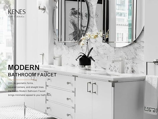 KENES Single Handle Bathroom Sink Faucet, Brushed Nickel Vanity Faucet for Bathroom Sink, with Pop Up Drain Stopper & Water Supply Lines LJ-9031