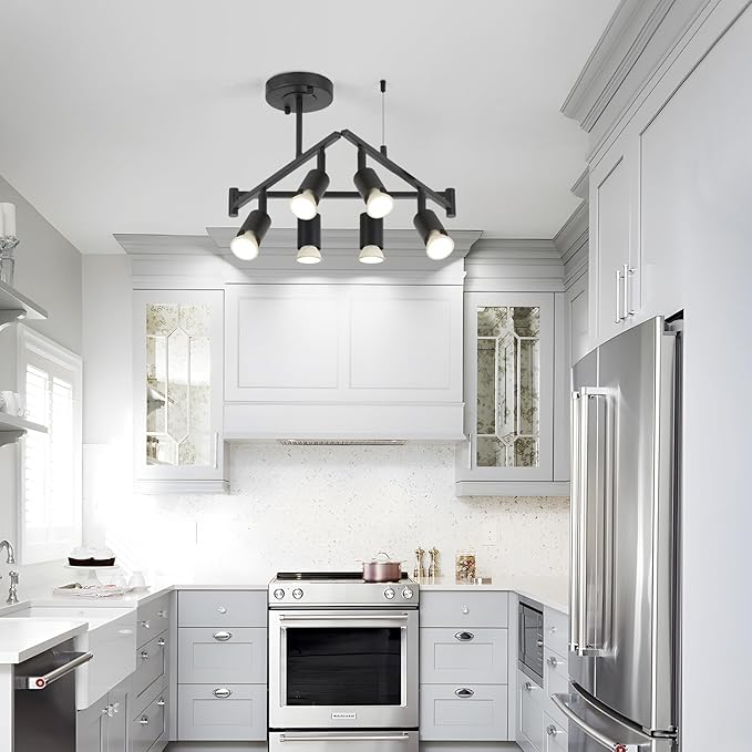 SEEBLEN 6-Light Black Track Lighting Fixtures Ceiling, Flexible Foldable Arm and Rotatable Light Head,Modern LED Track Lighting for Kitchen Islands, Dining Rooms(GU10 Socket, Bulbs Not Included)