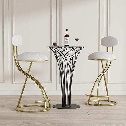 Round Print Bar Stools Set of 2 Chairs for Kitchen Island & Dining Rooms Counter Stools，Gold