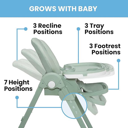 Little Folks by Delta Children 2-in-1 SlimFold High Chair for Babies and Toddlers, Sage Green