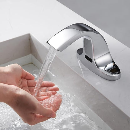 Touchless Bathroom Sink Faucet, Automatic Sensor Faucet Deck Mounted 6 Inch Centerset Basin Water Mixer with Pop up Drain (Chrome)