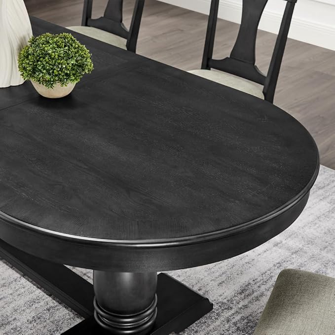 Mid-Century Modern Extendable Dining Table for 4-8, Expandable Space-Saving Kitchen Table with Leaf, Heavy-Duty Wood Finish Furniture for Dining Room, Small Apartment & Family Gatherings (Black)