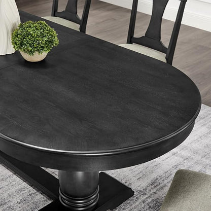 Mid-Century Modern Extendable Dining Table for 4-8, Expandable Space-Saving Kitchen Table with Leaf, Heavy-Duty Wood Finish Furniture for Dining Room, Small Apartment & Family Gatherings (Black)