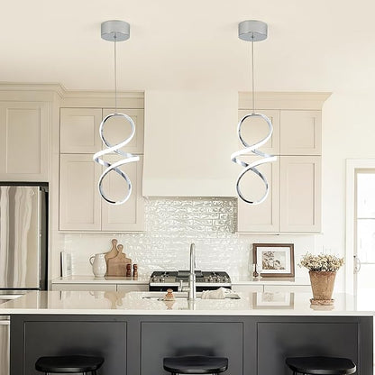 MAYNA Spiral Modern Pendant Light, 4000K Natural White LED Pendant Lights Kitchen Island, 18W Adjustable Height Island Lights for Kitchen Bedroom Dinning Room Living Room, 1 Pack (Chrome)