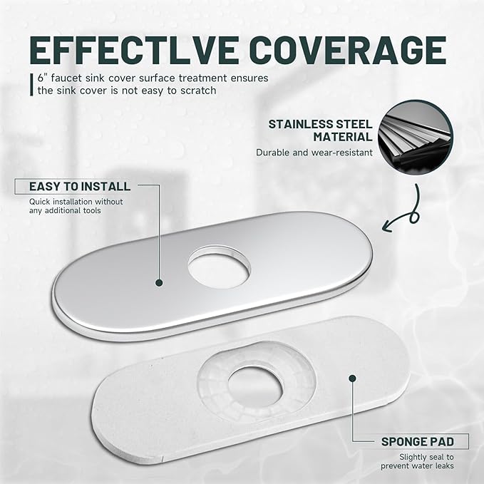 6 Inch Chrome Sink Hole Cover, Greenspring 4" Hole Cover Deck Plate, Round Bathroom Faucet Deck Plate, Faucet Escutcheon for Bathroom or Kitchen Vanity Sink Faucets Stainless Steel