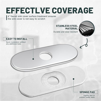 6 Inch Chrome Sink Hole Cover, Greenspring 4" Hole Cover Deck Plate, Round Bathroom Faucet Deck Plate, Faucet Escutcheon for Bathroom or Kitchen Vanity Sink Faucets Stainless Steel