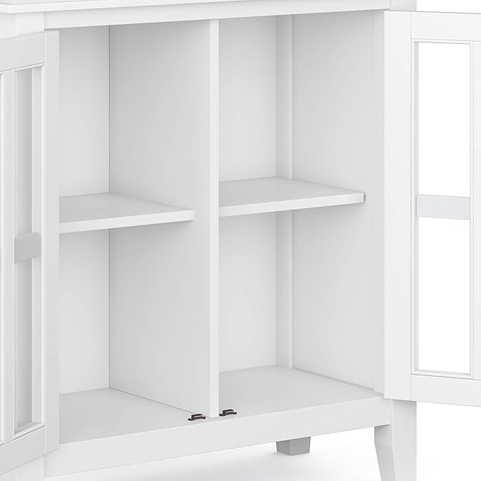 SIMPLIHOME Artisan Storage Cabinet - 30 inch Wide Solid Wood Low Storage Cabinet in White, Contemporary Accent Cabinet for Living Room or Dining Room with Glass Doors and Adjustable Shelves