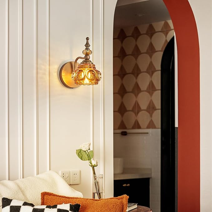 Vintage 2-Pack Wall Sconces Amber Rose Wall Lights Bathroom Vanity Lighting Fixtures, Vanity Light Rust-Proof and Durable for Bedroom Living Room Hallway