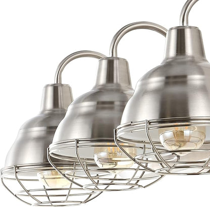 JONATHAN Y 24.5" Nickel 3-Light Industrial Farmhouse Vanity Light for Bathroom Mirror, Rustic Metal Wall Sconce Fixture, Iron Caged Shade, LED Bulbs Included (JYL1120B)