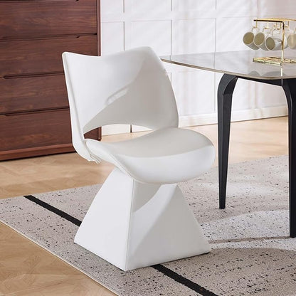 Modern Swivel Dining Chair, Comfy Upholstered Kitchen Chair with Curved High Backrest and Solid Wood Frame for Kitchen Island, Desk, Living Room, Faux Leather (1, White)