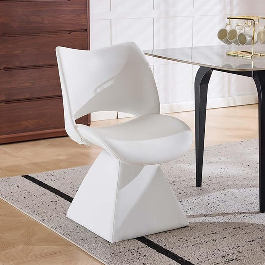 Modern Swivel Dining Chair, Comfy Upholstered Kitchen Chair with Curved High Backrest and Solid Wood Frame for Kitchen Island, Desk, Living Room, Faux Leather (1, White)