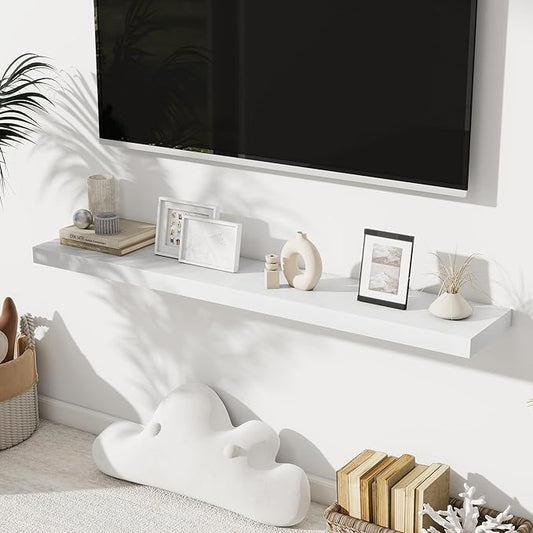 Floating Shelves for Wall, 24 Inch Floating Shelves Set of 2, Wall Mounted Rustic Wood Shelf for Bathroom, Living Room, Bedroom and Kitchen, Hanging Shelf for Storage, Books, Home Decor, White