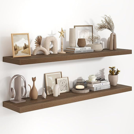 55"W x 9.3"D Floating Shelves for Wall, Wall Mounted Bathroom Shelves 2 Pack Deep Floating Shelf for Bedroom Kitchen Living Room, Rustic Wooden Wall Shelf with Invisible Bracket for Books Decor