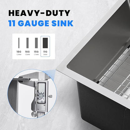 POPFLY 18 Inch Drop In Kitchen Sink, 304 Stainless Steel Top mount Handmade Single Bowl 2 Holes Kitchen Sink 9 Inches Deep Bar Prep Sink with Accessories, Brushed Nickel
