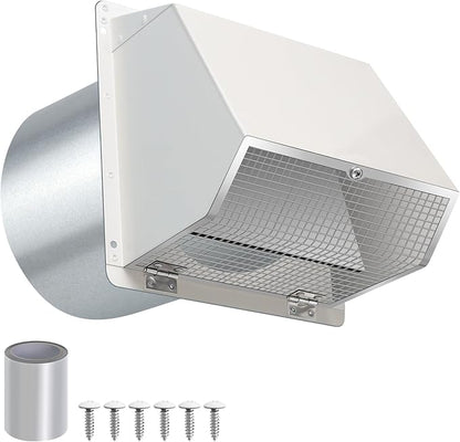 7Inch Hooded Wall Vent with Screen and Damper,Galvanized Steel Exhaust Vent Cover Cap Outside,Wall Vent Cover Exterior Outdoor Vent Hood for Kitchen Range Hood Laundry Dryer Bathroom Fan Duct Air Vent