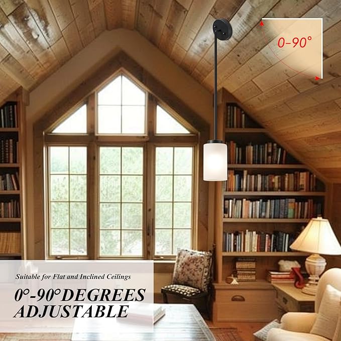 1-Light Mini Pendant Light Fixtures, Industrial Chandelier Hanging Ceiling Lights with Opal White Glass, Adjustable Height, Black Pendant Lamp, 3 Pack
