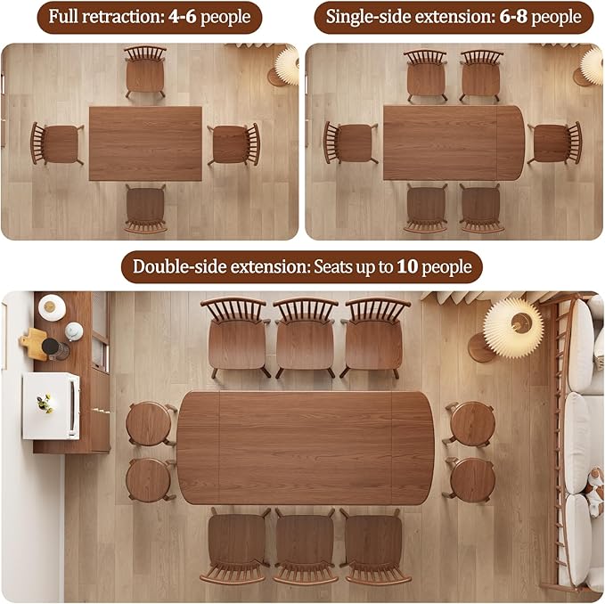 Solid Wood Extendable Dining Table for 4-8, 47.2” to 70.8” Expandable Table, Easy Assembly Extendable Dining Room Table, 3-in-1 Design, Ideal for Dining Room, Kitchen, Living Room (Walnut)