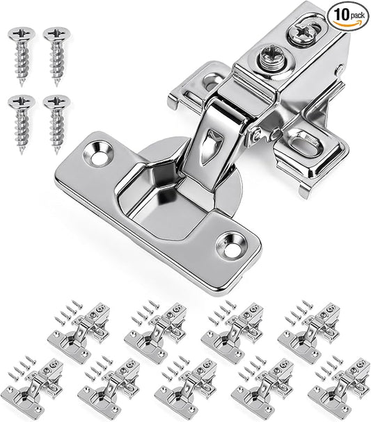 Mousike 10 Pack (5 Pair) Soft Close Cabinet Hinges, 1/2 Overlay Soft Close Hinges for Kitchen Cabinet, Stainless Steel, Built-in Damper, 100 Degree Opening Angle, 6 Way Adjustment