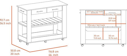 GOWE Brooklyn 46 Kitchen Island, Two Shelves, Two Drawers