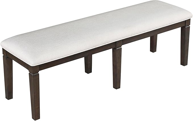 Lexicon Dining Bench with Padded Seat and Wooden Frame, 58" W Entryway Bench, Beige Textured Fabric Upholstered Dining Seat for Kitchen/Living Room, Easy Assembly, Dark Espresso