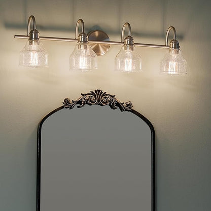 Kichler Avery 33.25" Vanity Bath Light in Brushed Nickel, Vintage 4-Light Bathroom Wall Mount Fixtured with Clear Seeded Glass, (24" W x 9.25" H), 45974NI White